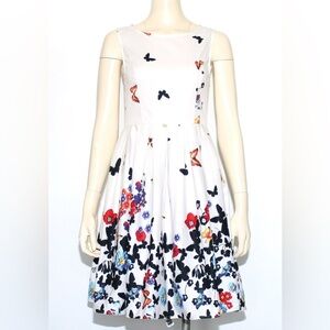 Elegant Butterfly Print White Swing Dress NWT